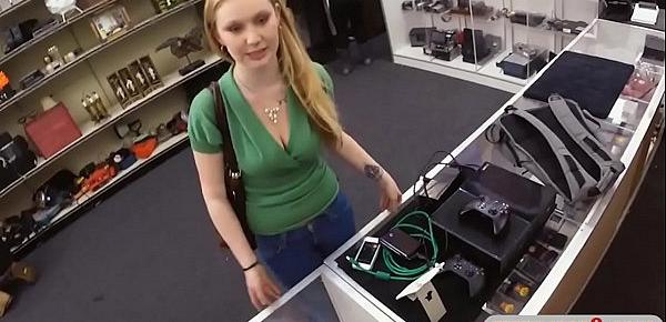  Blonde woman nailed by horny pawn guy